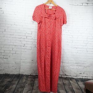 VINTAGE ATINA BY KAREN CROSBY RED FLORAL SHORT SLEEVE BUTTON DOWN MAXI DRESS